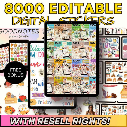 15000 Pages Planners & 8000 Digital Stickers with Resell Rights, Including Journals, Trackers, & More! | Huge Template Library
