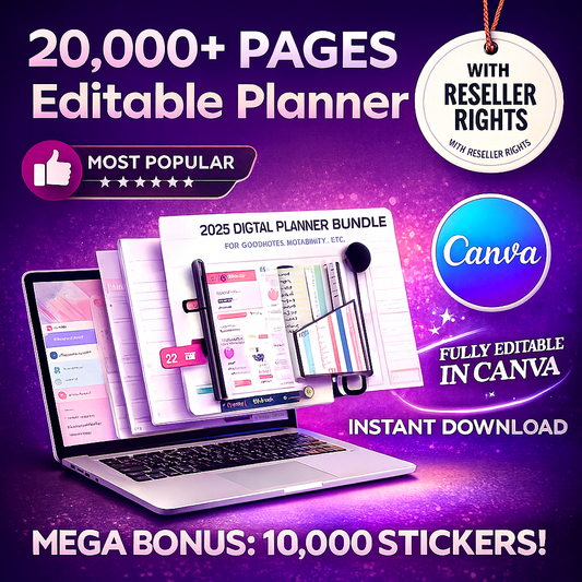 20,000 Pages Planners & 10,000 Digital Stickers with Resell Rights, Including Journals, Trackers, & More! | Huge Template Library