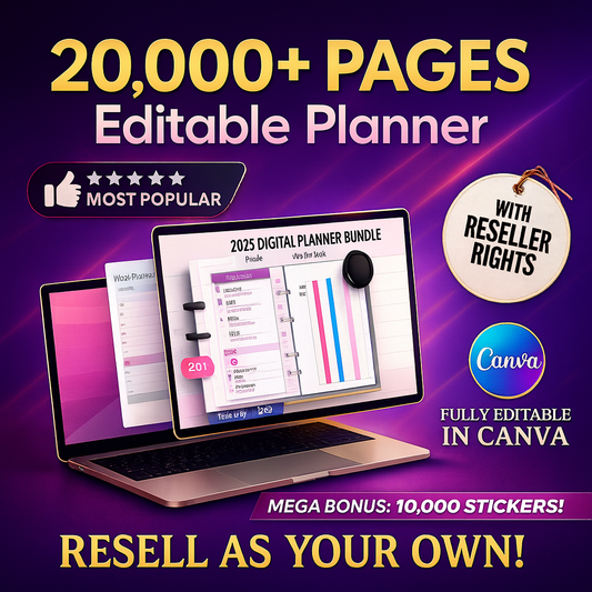 20,000 Pages Planners & 10,000 Digital Stickers with Resell Rights, Including Journals, Trackers, & More! | Huge Template Library